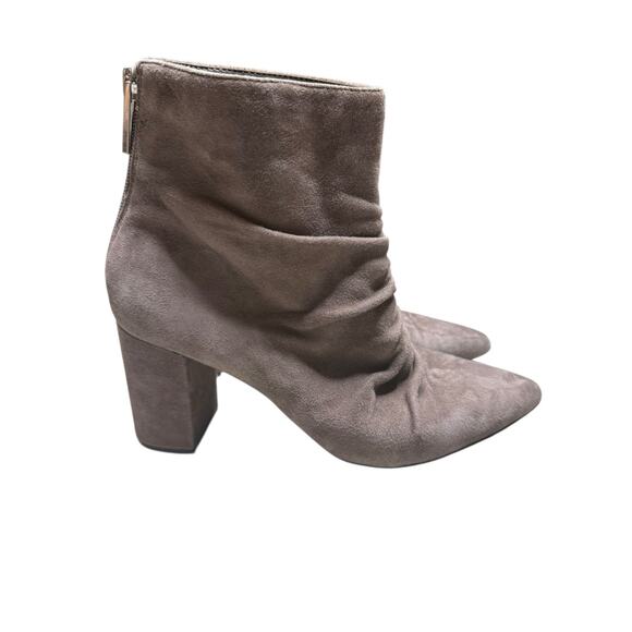 1.STATE Taupe Gray Suede Slouchy Ankle Booties Block Heel Size 8.5 - Picture 2 of 11
